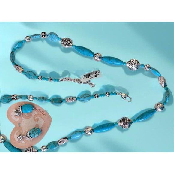 Brighton Mojave Southwest Silver Tone And Turquoise Necklace NWOT & Earrings - Picture 3 of 7